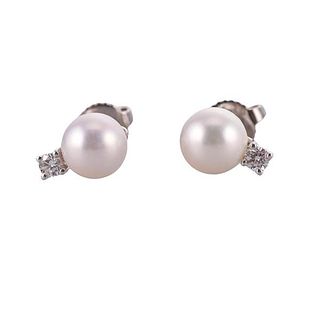 Tiffany &amp; Co 18k Gold Diamond Pearl Stud Earrings