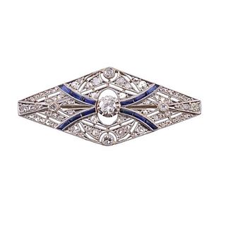 Art Deco Platinum Gold Diamond Brooch Pin