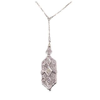 Art Deco Filigree Gold Diamond Pendant Brooch Necklace