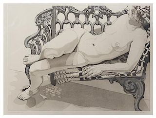Philip Pearlstein, (American, b. 1924), Nude on Silver Bench
