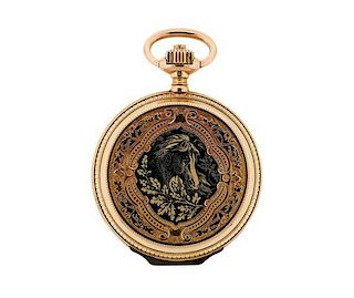 Antique Fancy G.A. Huguenin &amp; Fils 18k Gold Pocket Watch