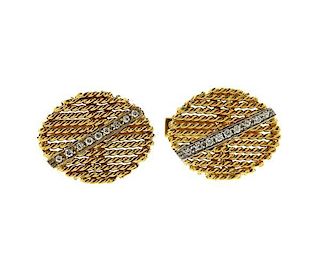 Tiffany & Co. Italian 18K Gold Diamond Twisted Wire Cufflink