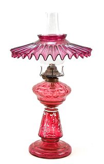 VICTORIAN CRANBERRY GLASS OIL LAMP