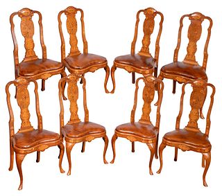 Dutch Marquetry Fruitwood Dining Chair Collection
