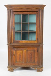 Pennsylvania Chippendale Faux Grained Two-Part Corner Cupboard