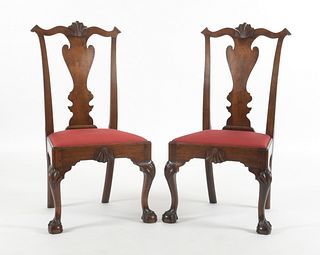 Pair of Philadelphia Chippendale Carved Walnut Side Chairs