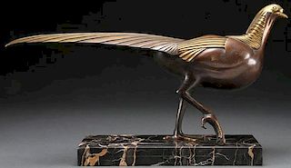 A BRONZE ART DECO STYLE PHEASANT, FRENCH, SIGNED