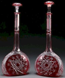 A PAIR OF CUT GLASS "TSAR" PATTERN DECANTERS