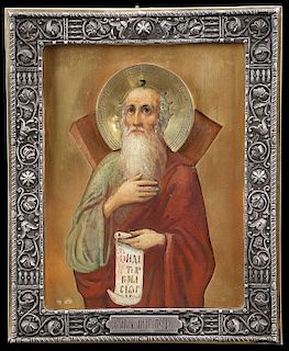 A FINE RUSSIAN ICON OF THE APOSTLE ST. ANDREW