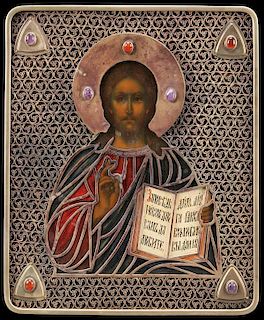 A RUSSIAN ICON OF CHRIST, OLOVYANISHNIKOV COMPANY