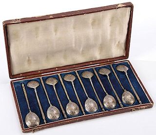 SET OF 12 RUSSIAN SILVER GILT DEMITASSE SPOONS