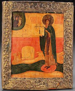 A RUSSIAN ICON OF ST. ANTHONY THE ROMAN
