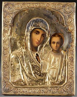 A RUSSIAN ICON OF THE KAZAN MOTHER OF GOD, 19TH C