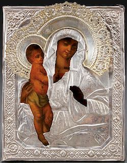 A RUSSIAN ICON OF THE VIRGIN AND CHILD