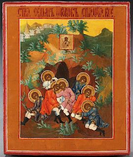 A RUSSIAN ICON OF THE SEVEN SLEEPERS OF EPHESUS
