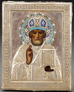 A RUSSIAN ICON OF ST. NICHOLAS, CIRCA 1900