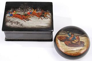 A PAIR OF RUSSIAN LACQUERWARE BOXES