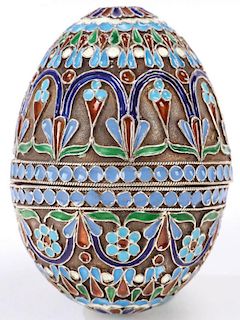 RUSSIAN STYLE SILVER & CLOISONNE ENAMELED EGG