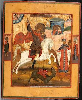 A RUSSIAN ICON OF ST. GEORGE, 19TH CENTURY