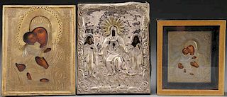 THREE RUSSIAN ICONS OF THE MOTHER OF GOD, 19TH C
