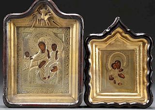 A PAIR OF RUSSIAN CASED ICONS OF THE MOG