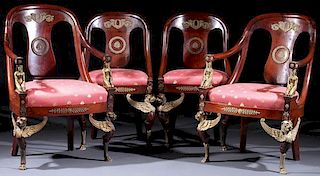 SET OF FOUR EMPIRE STYLE MAHOGANY DINING CHAIRS