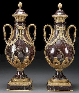 PR FRENCH GILT BRONZE AND MARBLE CASSOULETS
