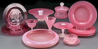 AN 18 PIECE GROUP OF STEUBEN ROSE CRYSTAL