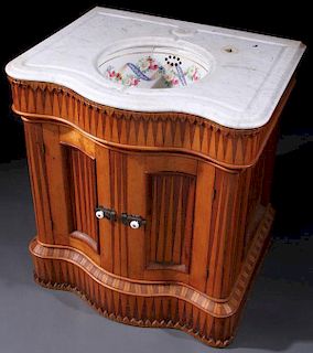 AN INTERESTING AMERICAN MARQUETRY COMMODE, 19TH C