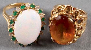 TWO LADIES GOLD RINGS WITH SEMI-PRECIOUS GEMSTONE