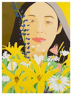 Alex Katz, (American, b. 1927), Ada With Flowers, 1980