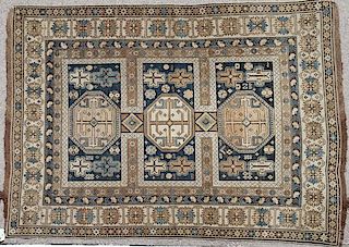 TWO CAUCASIAN HAND WOVEN ORIENTAL RUGS