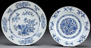 2 CHINESE KANGXI BLUE/WHITE PORCELAIN CHARGERS