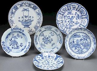 6 CHINESE BLUE WHITE PORCELAIN EXPORT PLATES
