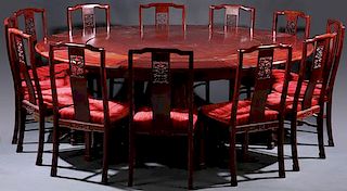 CHINESE CARVED ROSEWOOD 15 PC DINING ROOM SET