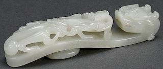 A CHINESE CARVED WHITE JADE BELT HOOK