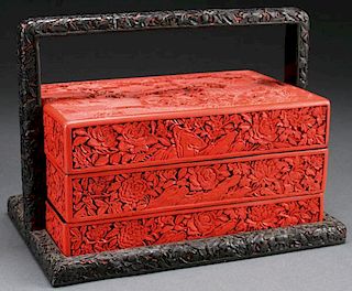 CHINESE CINNABAR CARVED LACQUER CONTAINER