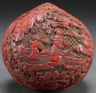 CHINESE CINNABAR CARVED COVERED BOX