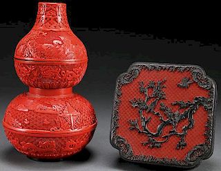 PR CHINESE CARVED CINNABAR LACQUER CONTAINERS