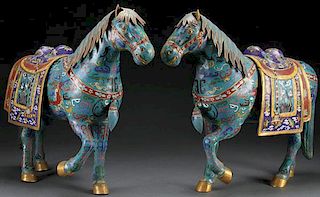 PAIR OF CHINESE CLOISONNE SADDLED HORSES