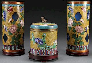 3 PC GROUP OF CHINESE ENAMEL BRONZE CLOISONNE