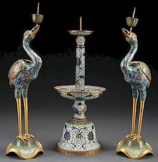 3 CHINESE CLOISONNE ENAMELED GILT BRONZE STANDS