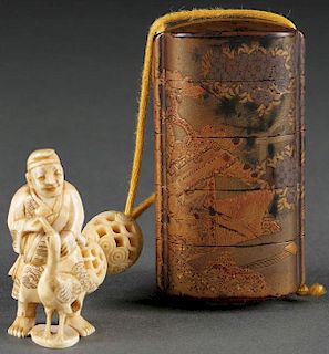 A JAPANESE GILT LACQUERED INRO, MEIJI PERIOD