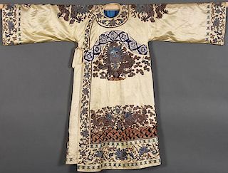 A CHINESE SILK EMBROIDERED WINTER COURT ROBE