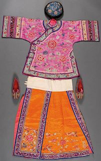 A CHINESE EMBROIDERED SILK CHILD'S ROBE