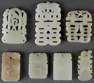 SEVEN CHINESE CARVED JADE ORNAMENTS