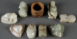 NINE CHINESE CARVED JADE ORNAMENTS