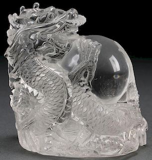 A CHINESE CARVED "DRAGON WITH MOON" ROCK CRYSTAL