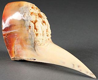 A FINE CHINESE CARVED HORNBILL AND IVORY CASQUE