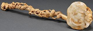 A CHINESE CARVED IVORY AND HARDSTONE RUYI SCEPTER